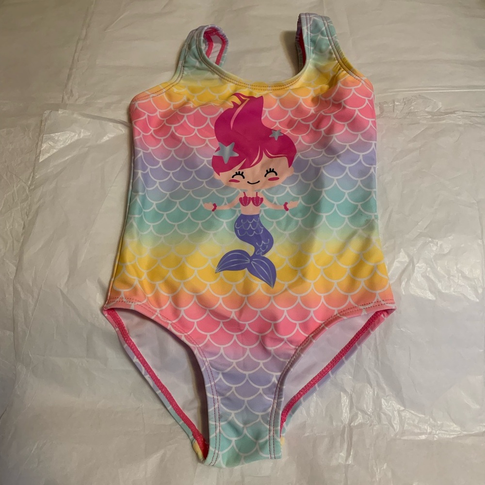 Kids Mermaid One-Piece Swimsuit - Rainbow Pink